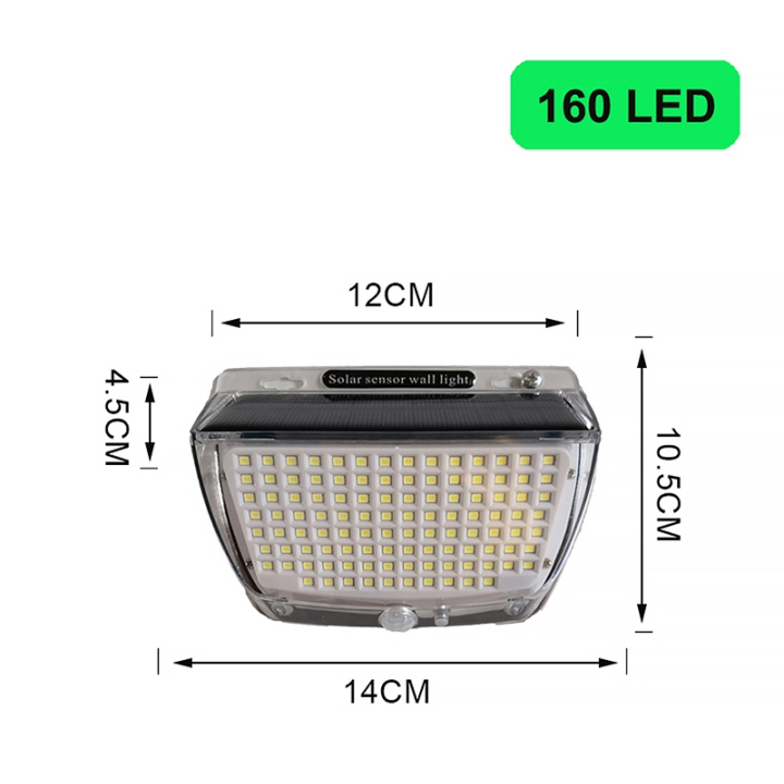 Соларна LED лампа със сензор за движение – 160 LED, 3 режима, IP65